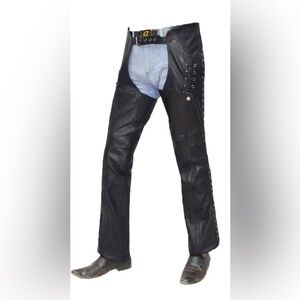 UNIK Chaps Black Leather Women’s Biker Chaps, XS
